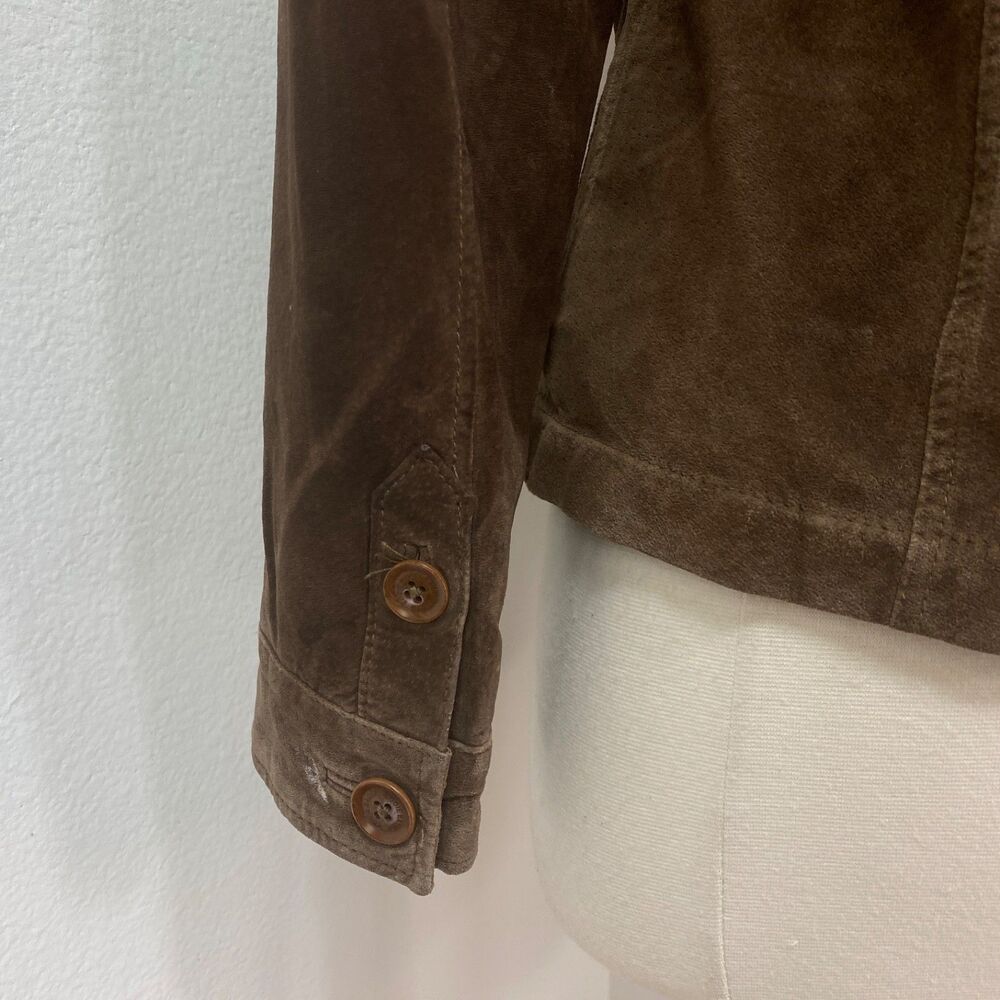 Vintage Eddie Bauer Seattle Suede Brown Jacket SM Washable Button Front Pocket - Picture 12 of 16